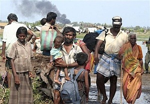 Tamils fleeing bombardment