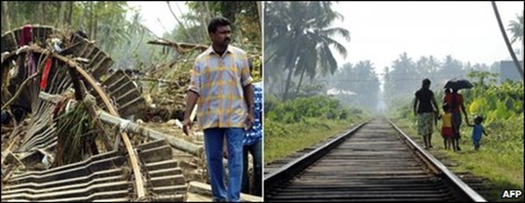 A railway line destroyed in Sinigame, Sri Lanka, has been rebuilt