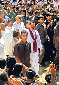 President Rajapaksa visiting Galle Sangamitta Vidyalaya for the annual prize giving on Friday. Pic by Saman Kariyawasam