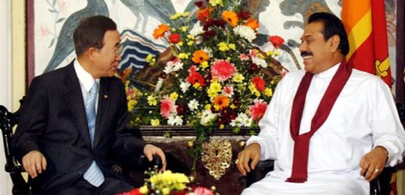  UN's Ban and Mahinda Rajapaksa, brother Gotabhaya off camera to right