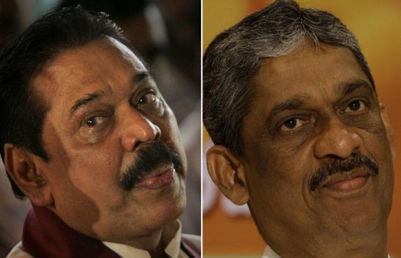 AP A combo photo of Sri Lankan President Mahinda Rajapaksa, left, and presidential candidate of the common opposition and former military chief Gen. Sarath Fonseka. File photo 