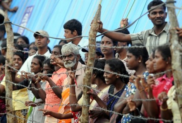 Displaced Tamil civilians at the Manik Farm refugee camp in northern Sri Lanka