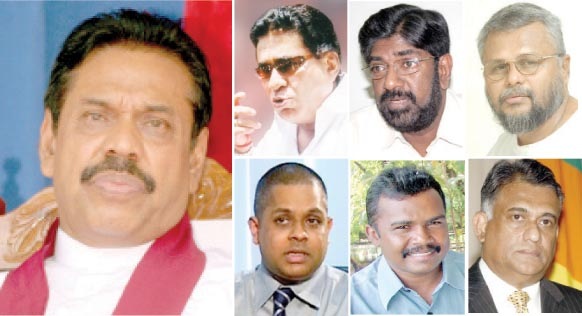 Mahinda Rajapaksa, Mervyn Silva, Keheliya Rambukwella, Douglas Devananda, Douglas Devananda, Sajin Vaas Gunewardena, Karuna and Rohitha Bogollagama