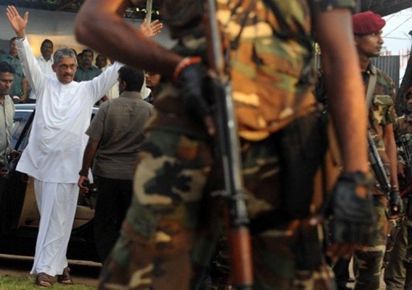 Sri Lanka's main opposition presidential candidate General Sarath Fonseka at a political rally close to Colombo