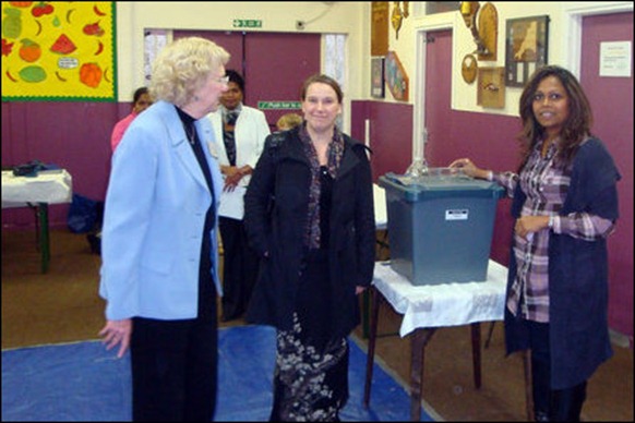 Dr Rachel Joyce at a polling station in Harrow, observing the process