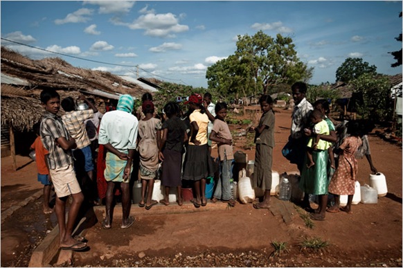 Keith Bedford for The New York Times - Thousands displaced by fighting are living in camps like this one near Vavuniya. They should be returned home within six months, Mr. Rajapaksa says.