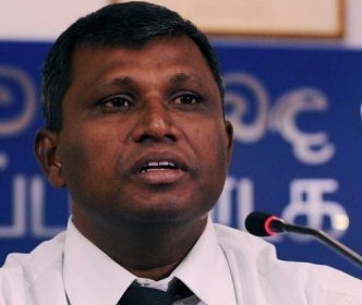 Shanmugarajah at a press conference in Colombo