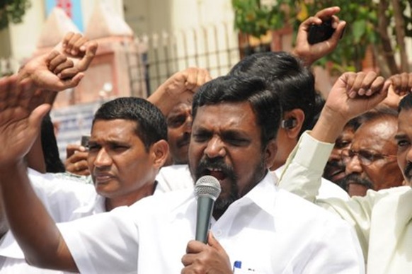 VCK leader Thol Thirumavalavan at a protest rally in Chennai