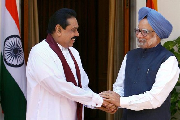 PTI Prime Minister Manmohan Singh with Sri Lankan President Mahinda Rajapaksa during a meeting in New Delhi on Wednesday. Photo: PTI 