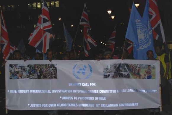 British Tamils held a “midnight vigil” outside Downing Street on Friday highlighting the plight of the displaced Tamils in Sri Lanka. 