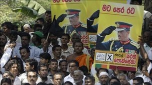 Thousands protested in Colombo after the arrest of then Gen Fonseka