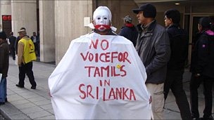 Hundreds of pro-Tamil protesters gathered outside as the foreign minister spoke in London