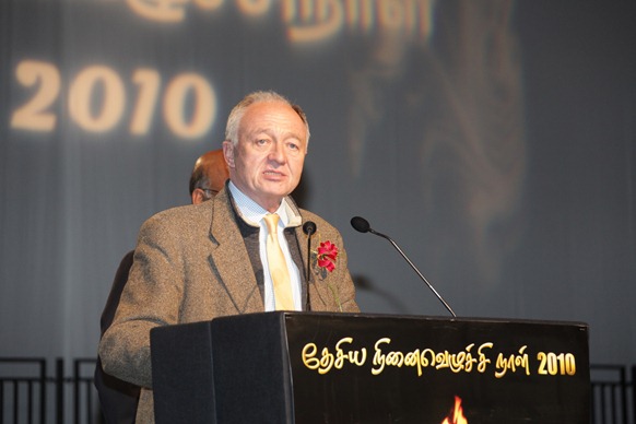 Ken Livingstone, a prominent figure of the Left in British politics, addressing the gathering in London on Tamil Heroes Day