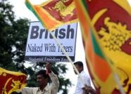 Sri Lankan pro-government activists shout anti-British slogans