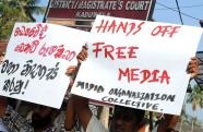 Members of the Sri Lankan media participate in a silent protest outside a court in Kaduwela in April (AFP File, Lakruwan Wanniarachchi)