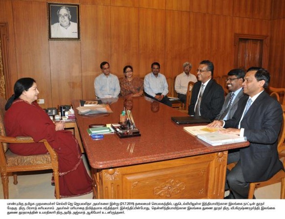 Photo : DIPR Sri Lankan High Commissioner to India Prasad Kariyawasam calling on Chief Minister Jayalalithaa at the Secretariat on Thursday. Sri Lankan Deputy High Commissioner (South India) V.Krishnamoorthy is in the picture. 