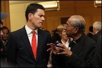 Former UK foreign Secretary David Miliband [left] with GTF’s Father S. J. Emmanuel