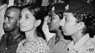 Murugan (far left) and Nalini (second left) gave birth to Haritha soon after their arrests in 1991