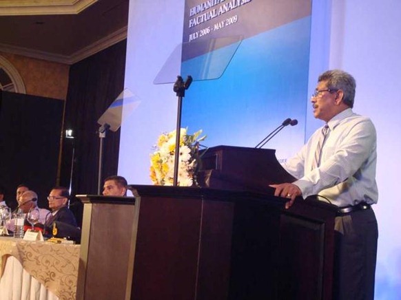 The Hindu Sri Lankan Defence Secretary Gotabaya Rajapaksa speaking before the launch of the report "Humanitarian Operation — Factual Analysis" compiled by the Ministry of Defence, in Colombo on Monday. Photo: R.K. Radhakrishnan 