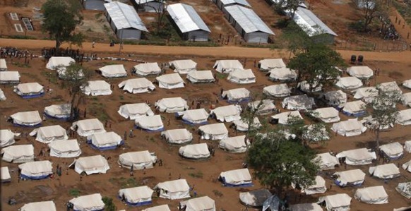 AP An aerial view shows tents at Manik Farm displaced persons camp in Vavuniya in Sri Lanka. File Photo. 