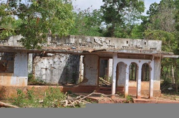 Damaged buildings in Jaffna. 