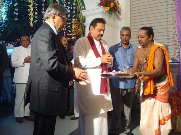 The Hindu External Affairs Minister S.M.Krishna and Sri Lankan President Mahinda Rajapaksa offer prayers at Temple Trees, the official residence of the President, in Colombo on Monday. Photo: R.K. Radhakrishnan 