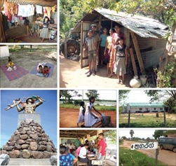 The newly resettled have to make a new start, Children play in a new settlement, A resettled family outside their home in the Vanni, Schoolgirls traveling near Mullaitivu, The military quarters, in stark contrast to the homes of the newly resettled, A monument glorifying the war victory, Registration of people, Irrapalai and A Sinhalese signboard