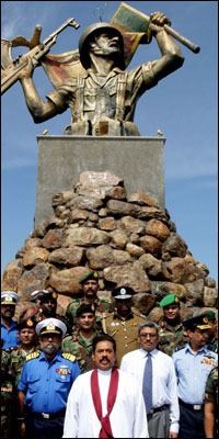 President paying tribute to the military for defeating the LTTE