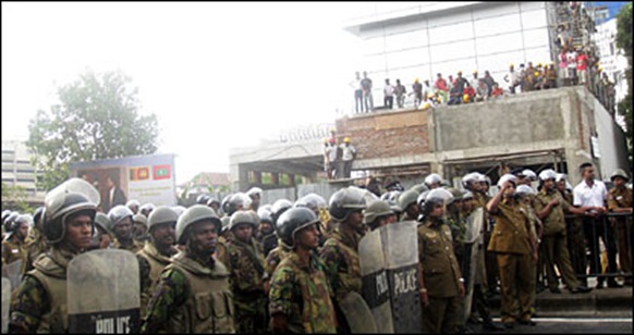 The Fort area looked as a war zone as the security forces blocked the area and attempted to send the protesters away