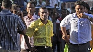 Mohamed Nasheed was at the centre or protests on Wednesday, a day after he resigned