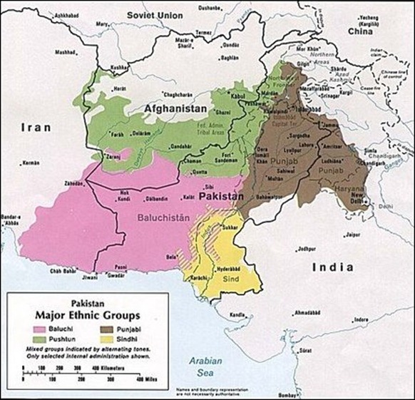 The four major ethnic groups of Pakistan in 1980 [Map courtesy: University of Texas at Austin, Wikimedia Commons]