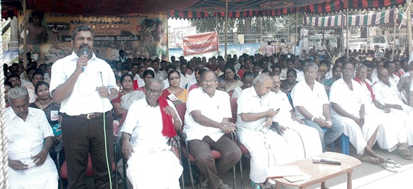 V. Thirumavalvan of the VCK addressing the gathering