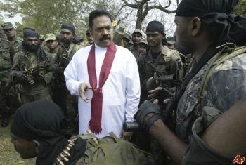 Sri Lanka President Majinda Rajapakse visits troops during the country's civil war in 2009