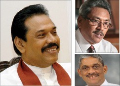 Mahinda Rajapaksa, Gotabhaya Rajapaksa and Sarath Fonseka