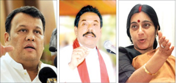 Mahinda Samarasinghe, Mahinda Rajapaksa and Sushma Swaraj