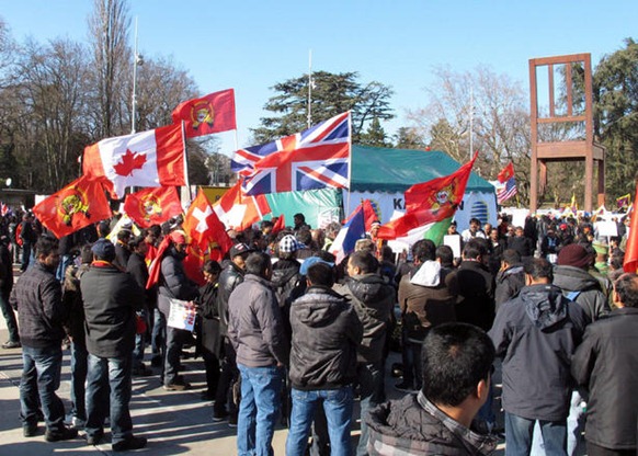 About 1,000 people protest outside the UN's European headquarters in Geneva to demand an international investigation of alleged war crimes in Sri Lanka. (Feb. 27, 2012) Frank Jordans AP