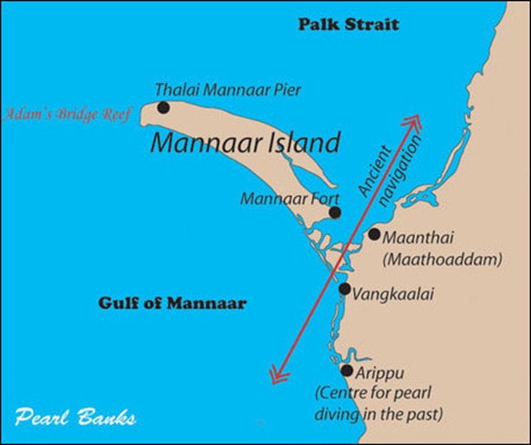 The location of Vangkaalai and Maanthai in the route of ancient navigation