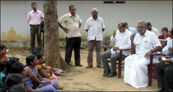 SL minister and leader of EPDP paramilitary, Douglas Devananda, threatens protesting volunteer teachers of Vanni not to stage protests