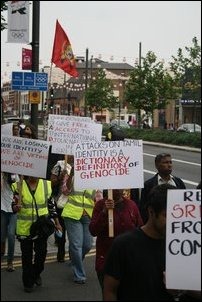 Protestors going towards entrance of Olympic Park