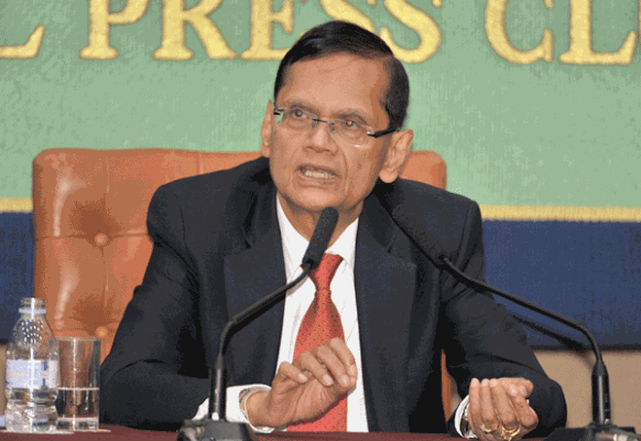 Sri Lankan Foreign Minister Gamini Lakshman Peiris speaks at a press conference in Tokyo on July 4, 2012. Peiris attended the World Ministerial Conference on Disaster Reconstruction in Tohoku held in the northen city of Sendai. AFP