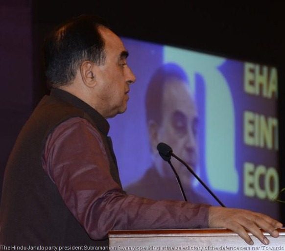 The Hindu Janata party president Subramanian Swamy speaking at the valedictory of the defence seminar 'Towards lasting peace and stability,' in Colombo on Friday. Photo: R.K. Radhakrishnan 