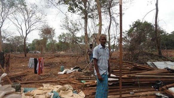 The villagers say they were relocated to a patch of cleared jungle - BBC