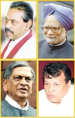 Mahinda Rajapaksa, Manmohan Singh, S. M. Krishna and Mahinda Samarasinghe