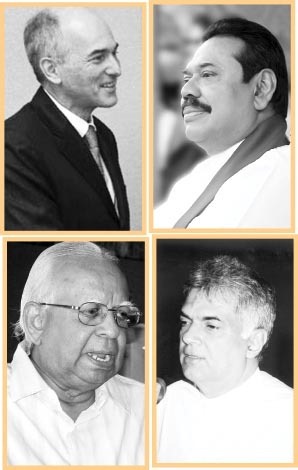 Charles Petrie, Mahinda Rajapaksa, R. Sampanthan and Ranil Wickremesinghe