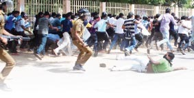 Police assaulting Jaffna University students