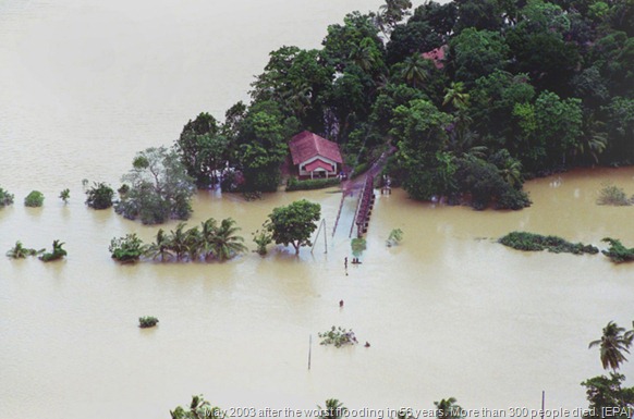 A view of the Sri Lankan town of Ratnapura in May 2003 after the worst flooding in 56 years. More than 300 people died. [EPA]