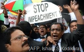 Sri Lankan lawyers protest against the government's moves to impeach the Chief Justice in Colombo on January 10, 2013 (AFP, Ishara S.Kodikara)