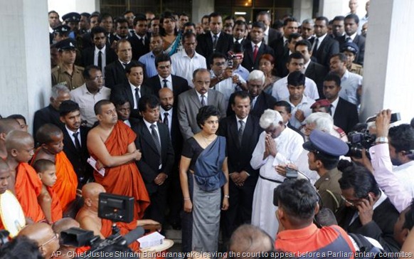 AP Chief Justice Shirani Bandaranayake leaving the court to appear before a Parliamentary committee on impeachment charges. A file photo. 