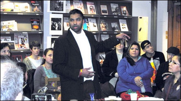 Tamil activist Gobi Sivanthan, addressing the participants of the event at Bishopgate Library, on Liverpool Street, London