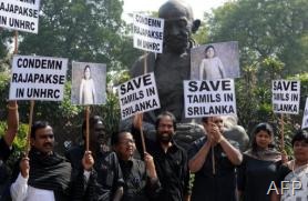 In this photograph taken on March 5, 2013, DMK MPs protest outside parliament in New Delhi (AFP/File, Prakash Singh)